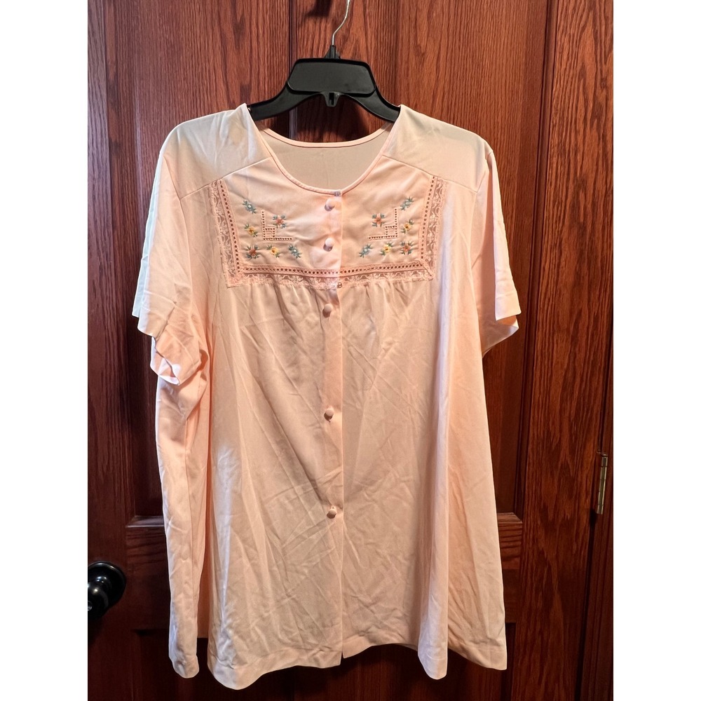 Gossard Artemis Vintage Pink Bed Jacket Floral Embroidery Lace Trim 2X 6043X
